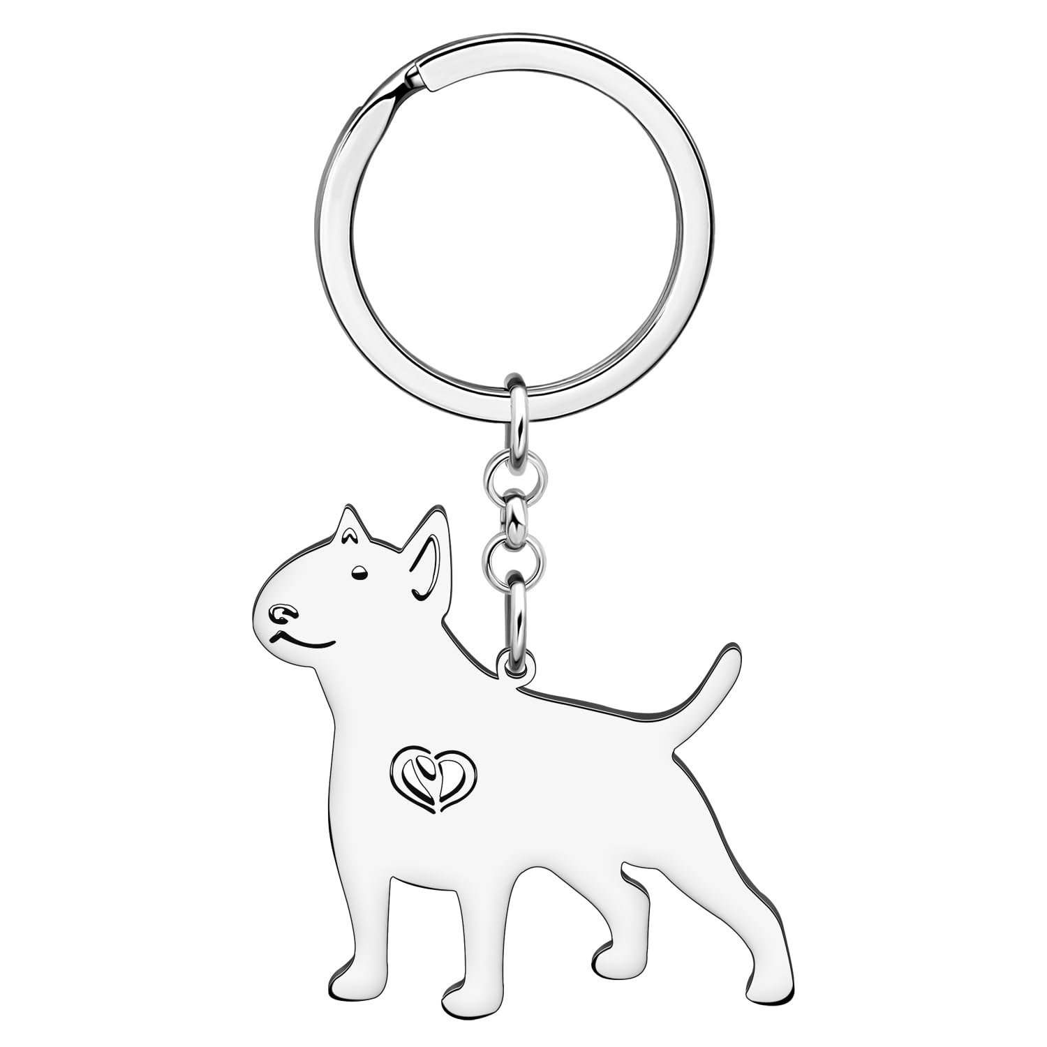 WEVENI Niedlicher Hunde-Schlüsselanhänger, 18 Karat vergoldet, Edelstahl, Schlüsselanhänger, Ring, Zubehör, Charms, Hundeliebhaber, Geschenke für Frauen und Mädchen, Versilberter Bullterrier, 44mm x von WEVENI