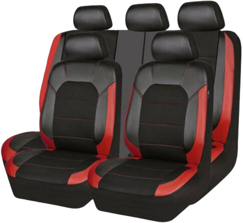 WEXY Leder Autositzbezüge Sets für Nissan Patrol/Safari(Y60) 1987-1997, 9-teiliges Set Sitzbezug Komplett-Set, Atmungsaktiv Komfortable Allwetter Autositzschoner,A/Red von WEXY