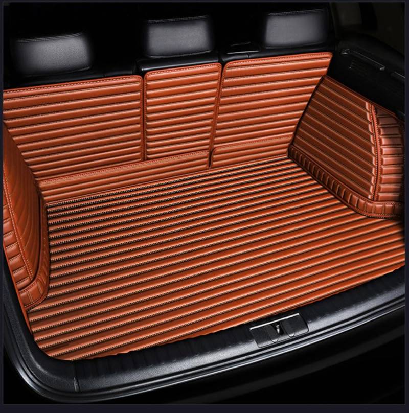 Weyeze Passgenaue Leder Auto Kofferraummatten für Land Rover Range Rover Velar 2017-2022 2023 2024 Allwetter Antirutschmatte Hoher Rand Interieur Styling ZubehöR,orange Style von WEYEZE