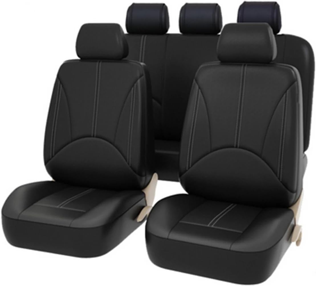 WFYZXE Autositzbezüge aus Leder, vollständiges Set für Toyota Avensis (2011–2018), Sitzbezüge, wasserdicht, PU-Leder, Autositzbezüge, Stützen und Airbag-kompatibles Autozubehör (schwarz) von WFYZXE