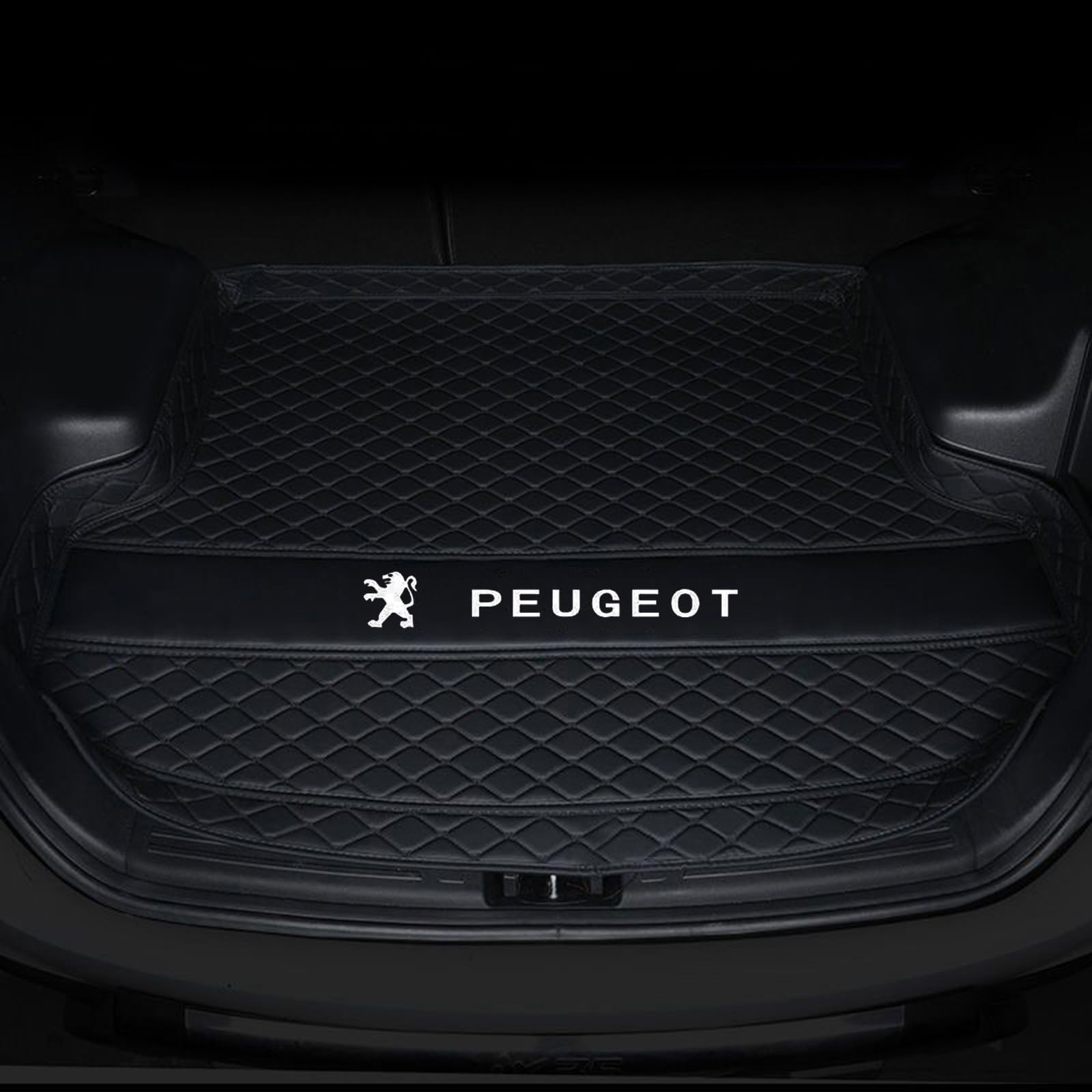 Auto Leder Kofferraummatte für Peugeot 5008 7seats 2017-2023 | Maßgeschneiderte Kofferraumwanne mit Erhöhten Kanten | Allwetter Kofferraum Schutzmatte Laderaumwanne, Black von WHDPPP