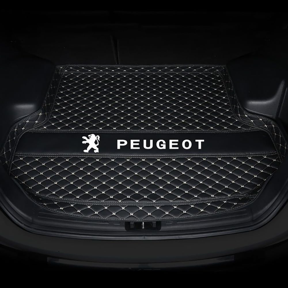 Auto Leder Kofferraummatte für Peugeot 5008 7seats 2017-2023 | Maßgeschneiderte Kofferraumwanne mit Erhöhten Kanten | Allwetter Kofferraum Schutzmatte Laderaumwanne,Black Beige von WHDPPP