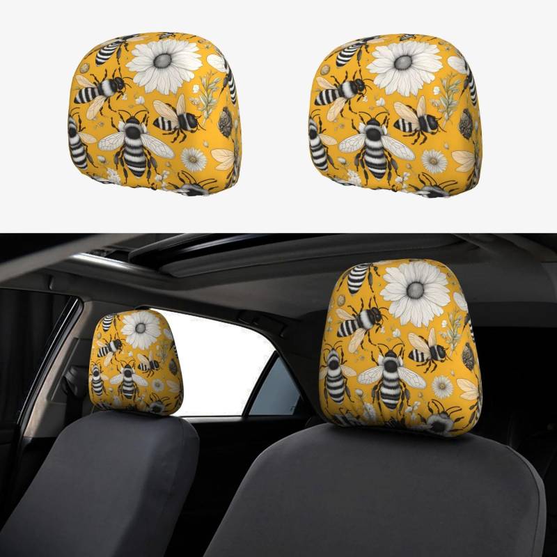 WHJWXC Autositzbezug mit Cartoon-Bienen-Druck, 2-teiliges Set, Innenzubehör, Dekoration, passend für Autos, Lieferwagen, LKWs, Sitzzubehör von WHJWXC