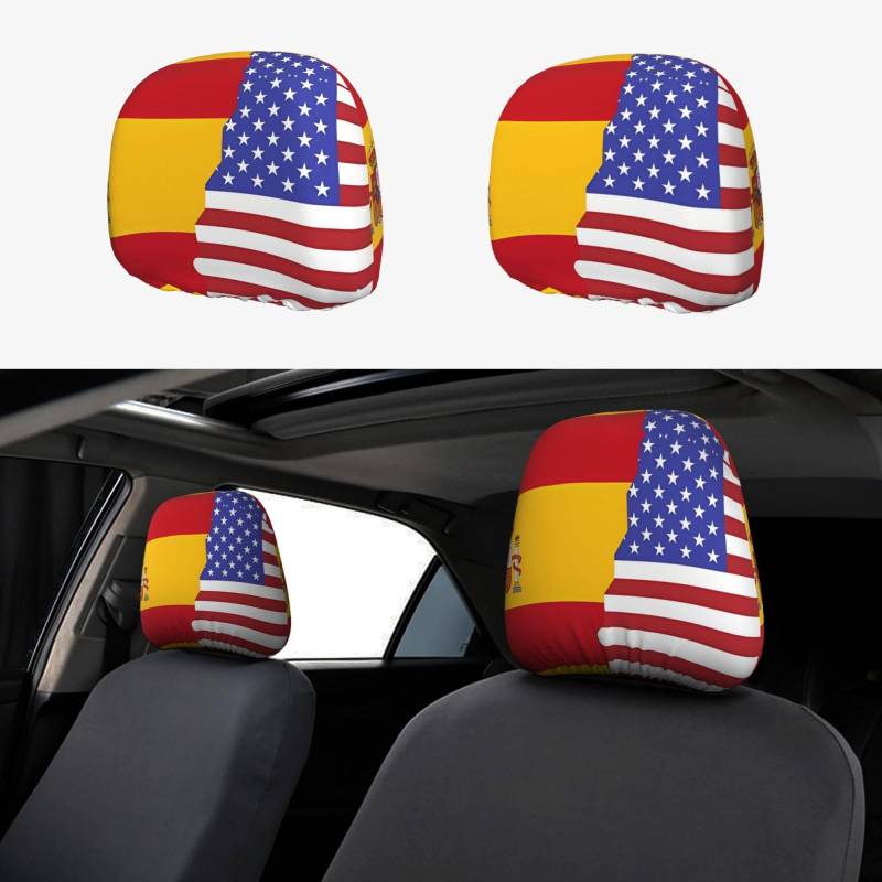 WHJWXC Autositzbezug mit amerikanischer Spanien-Flagge, 2-teiliges Set, Innenzubehör, Dekoration, passend für Autos, Lieferwagen, LKWs, Sitzzubehör von WHJWXC