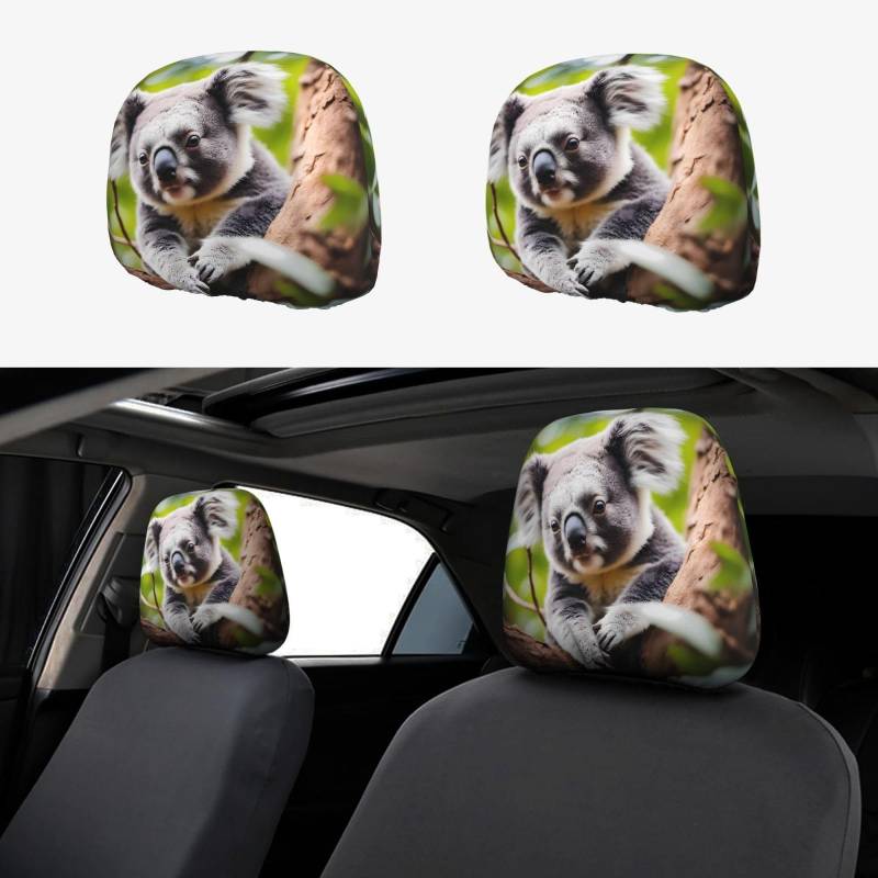 WHJWXC Happy Cute Koala-Druck Auto Kopfstützenbezug 2-teiliges Set Innenzubehör Dekoration passend für Autos, Lieferwagen, LKWs, Sitzzubehör von WHJWXC