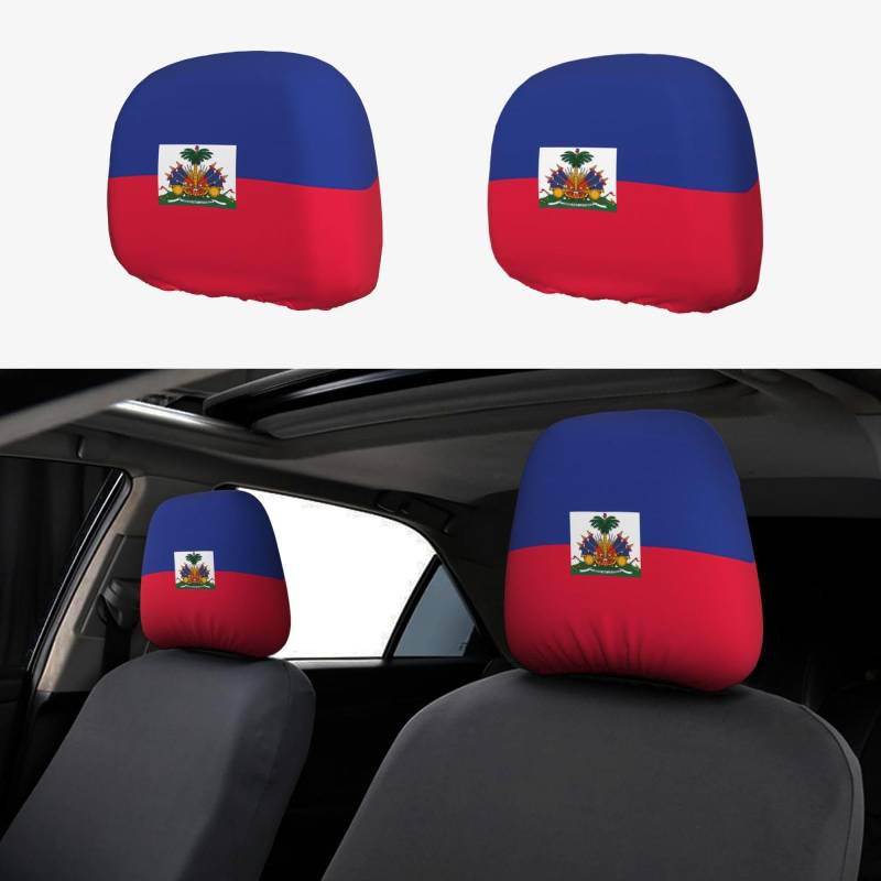 WHJWXC Kopfstützenbezug, Haitianische Flagge, 2-teiliges Set, Innenzubehör, Dekoration, passend für Autos, Lieferwagen, LKWs, Sitzzubehör von WHJWXC