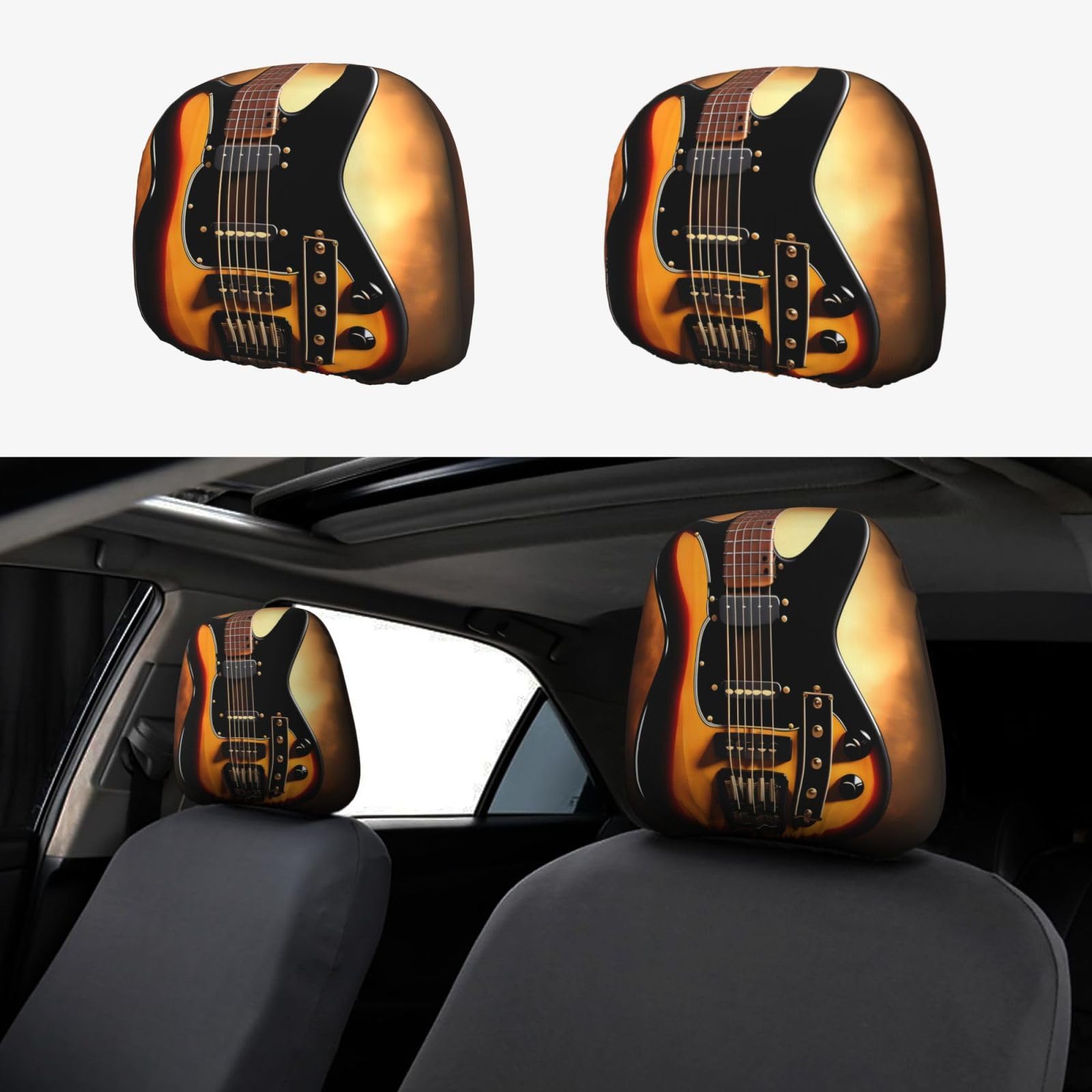 WHJWXC Kopfstützenbezug mit Instrumentalgitarre, 2-teiliges Set, Innenzubehör, Dekoration, passend für Autos, Lieferwagen, LKWs, Sitzzubehör von WHJWXC