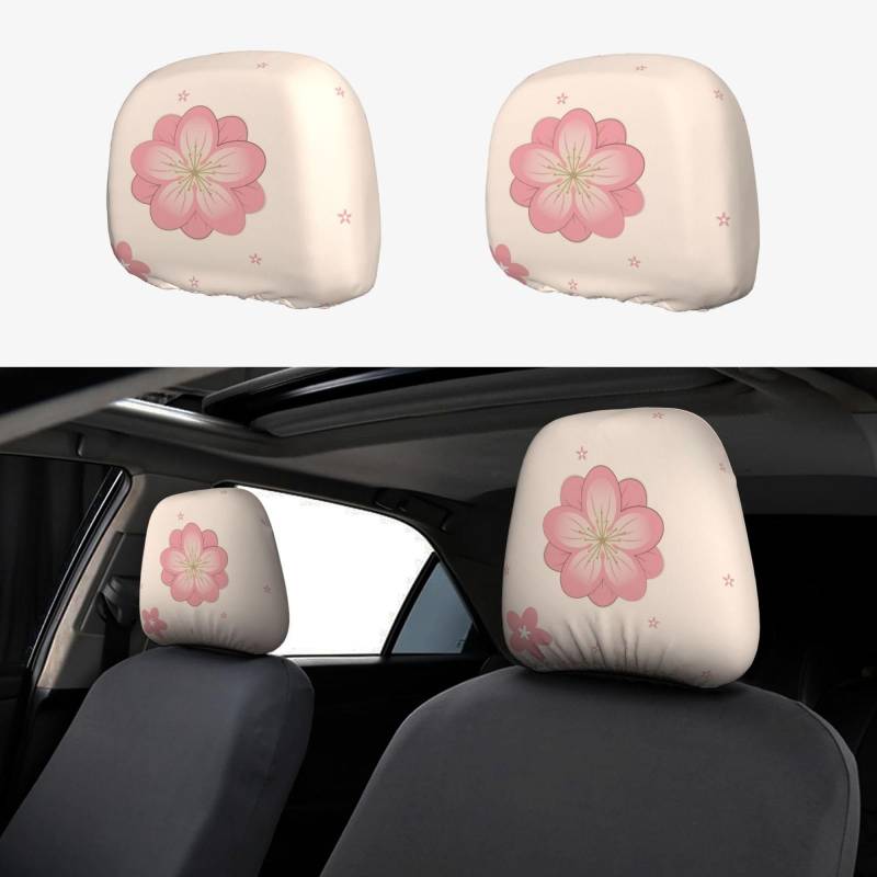 WHJWXC Little Pink Cherry Blossoms Printing Car Headrest Cover 2 pcs Set Interior Accessories Decoration Fit Cars Vans Trucks Seat Accessories von WHJWXC