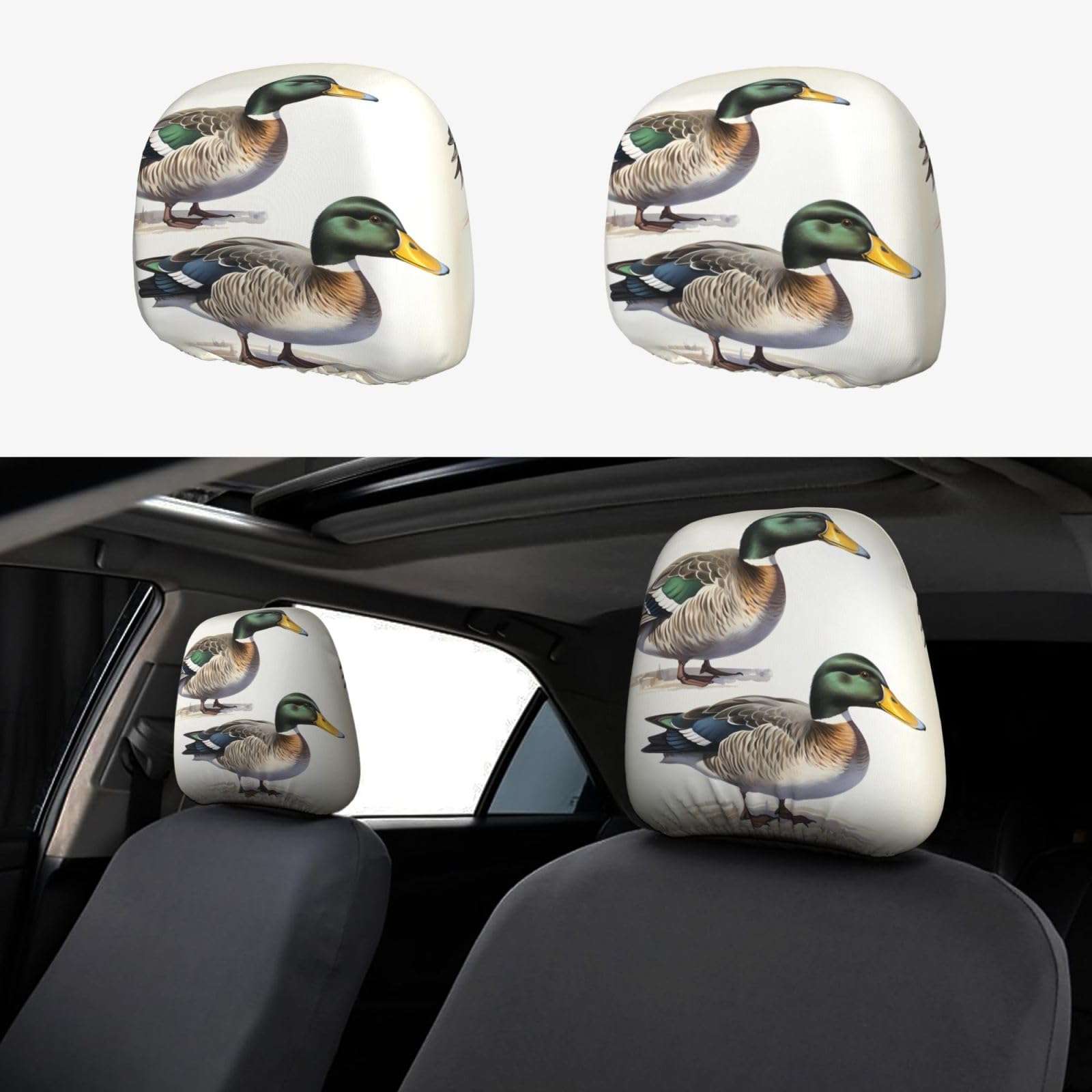 WHJWXC Mallard Ducks Prints Hochwertige Auto-Kopfstützenbezüge, 2-teiliges Set, Innenzubehör, Dekoration, passend für Autos, Lieferwagen, LKWs von WHJWXC