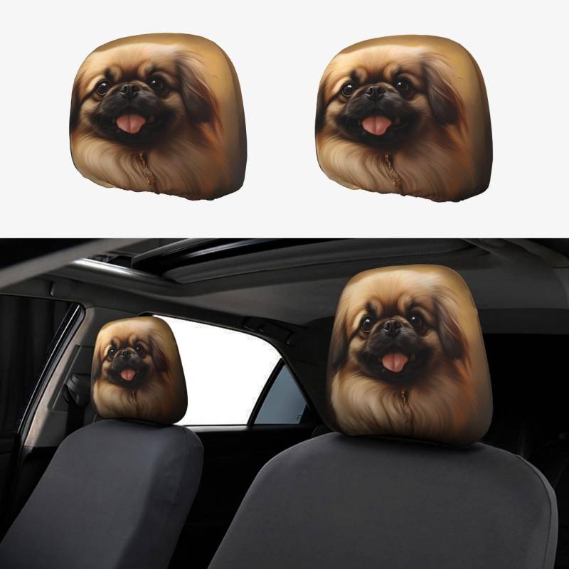 WHJWXC Pekinese Hunde-Kopfstützenbezug, 2-teiliges Set, Innenzubehör, Dekoration, passend für Autos, Lieferwagen, LKWs, Sitzzubehör von WHJWXC