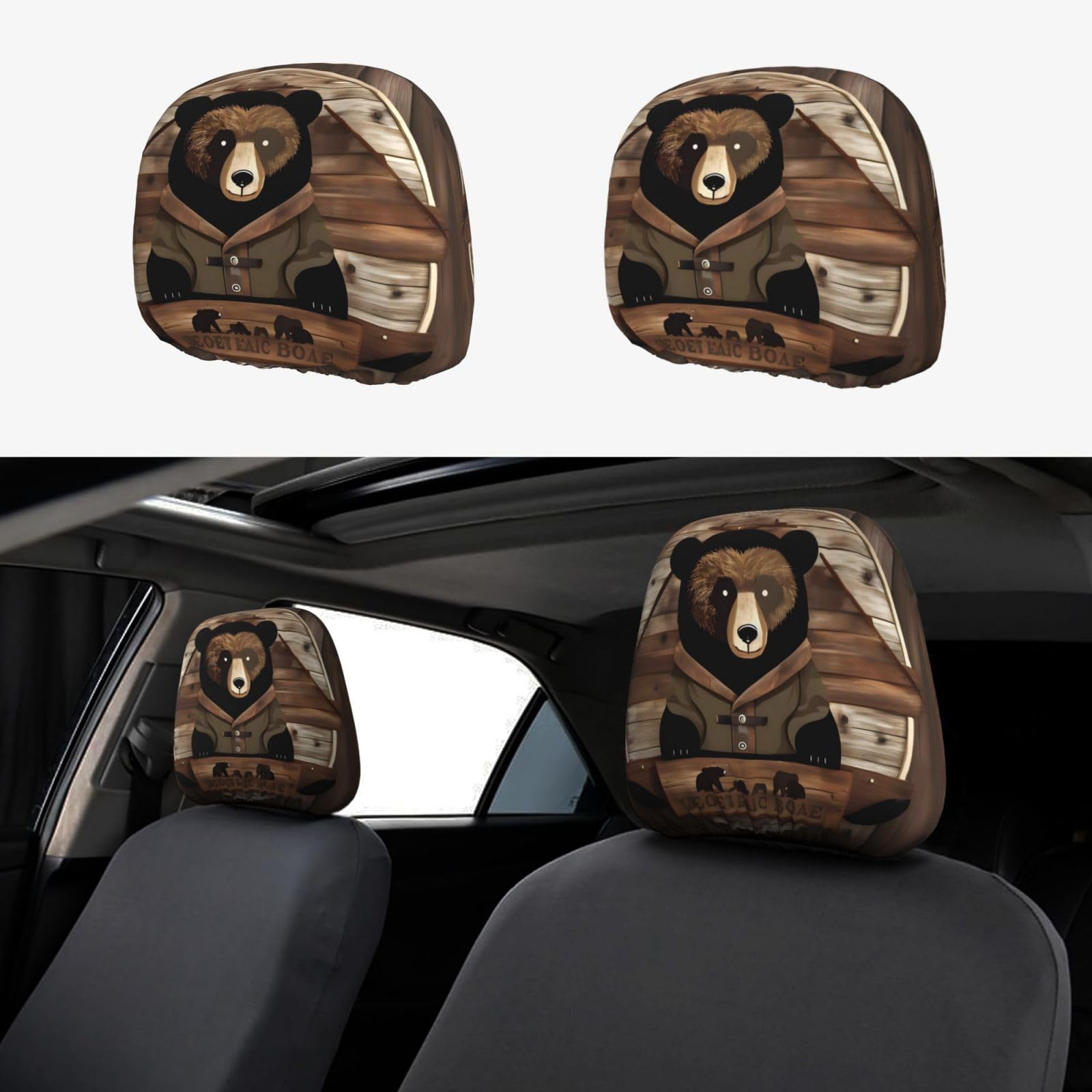 WHJWXC Rustikale Lodge Bear Prints hochwertige Auto-Kopfstützenbezüge, 2-teiliges Set, Innenzubehör, Dekoration, passend für Autos, Lieferwagen, LKWs von WHJWXC