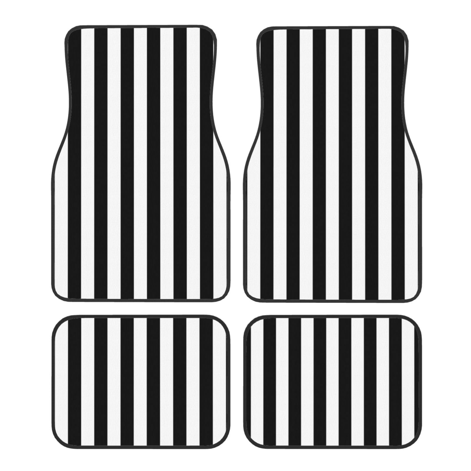 Black & White Stripe Automatten 4-teiliges Set, Universal Fußmatten vorne und hinten Innendekoration Zubehör Auto Antirutschmatten von WHJYCC