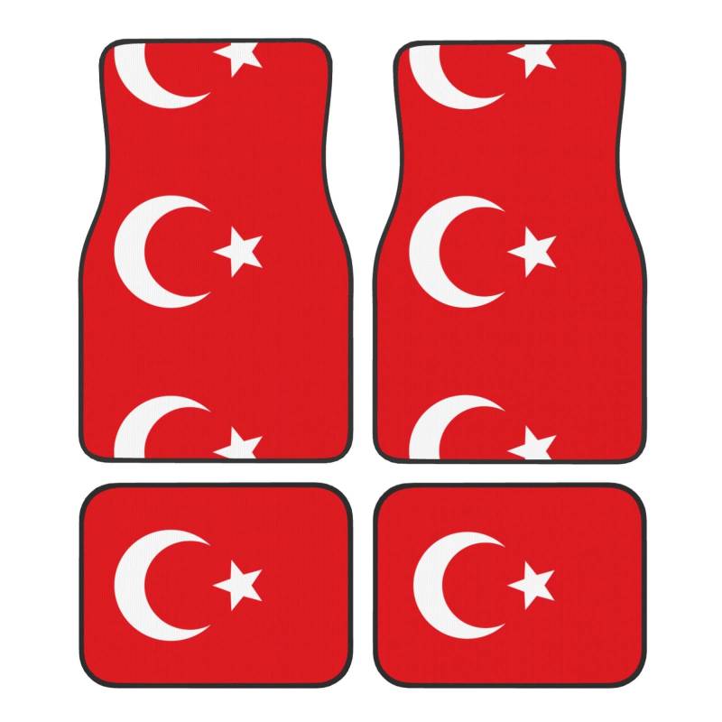 Flagge der Türkei Automatten 4-teiliges Set, Universal Fußmatten vorne und hinten Innendekoration Zubehör Auto Antirutschmatten von WHJYCC