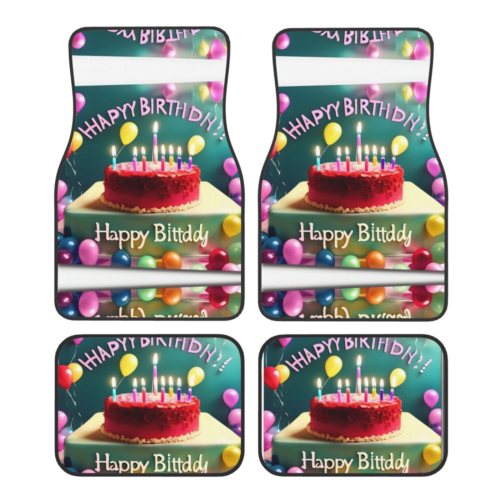 HAPPY BIRTHDAY Schöne Automatten 4-teiliges Set Universal Vorne und Hinten Fußmatten Innenraum Dekoration Zubehör Auto Antirutschmatten von WHJYCC