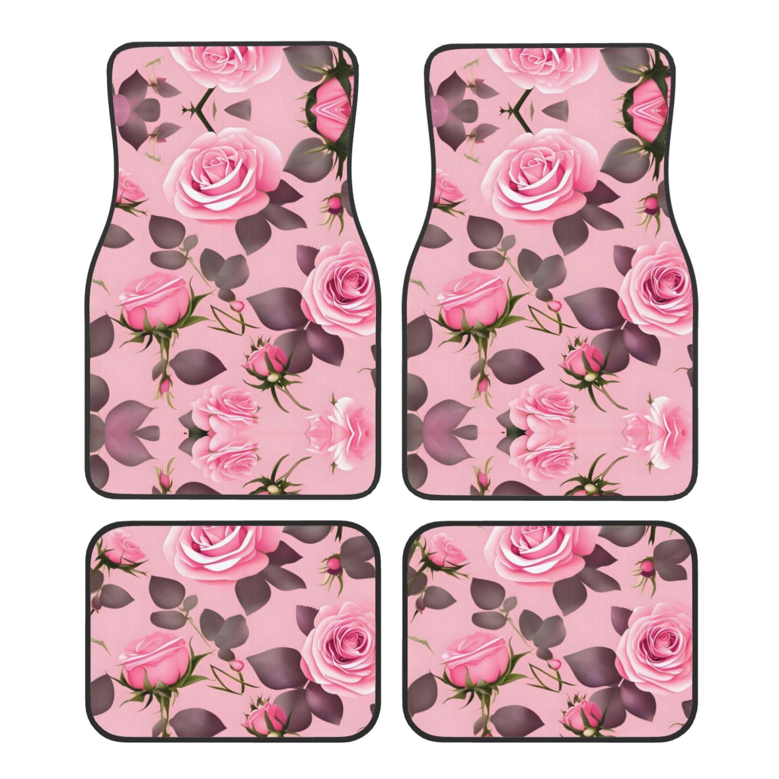 Pretty Pink Roses Automatten 4-teiliges Set, Universal Vorne und Hinten Fußmatten Innendekoration Zubehör Auto Antirutschmatten von WHJYCC