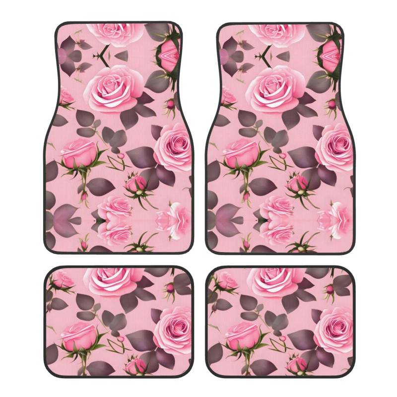 Pretty Pink Roses Automatten 4-teiliges Set, Universal Vorne und Hinten Fußmatten Innendekoration Zubehör Auto Antirutschmatten von WHJYCC