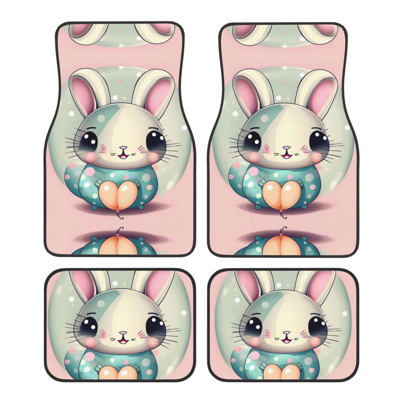 Rosa Cartoon Bunny Automatten 4-teiliges Set Universal Vorne und Hinten Fußmatten Innendekoration Zubehör Auto Antirutschmatten von WHJYCC