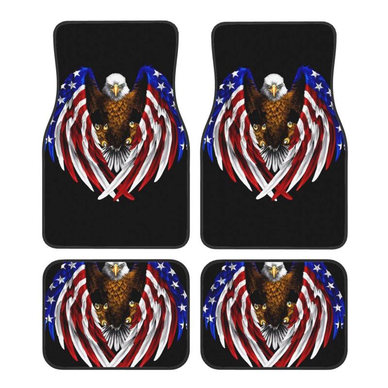 Universal Teppich Fußmatten für Auto SUV Van LKW Wasserdicht und rutschfest Schwarz USA Flagge Patriotic Adler Auto Fußmatten 4-teiliges Set von WHJYCC