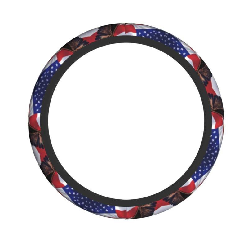 WHJYYXDE Stretch-Lenkradbezug für Damen und Herren, elastisches Neopren-Gewebe, einfach zu installieren und langlebig, USA Patriotischer Adler mit amerikanischem Flaggenmuster von WHJYYXDE