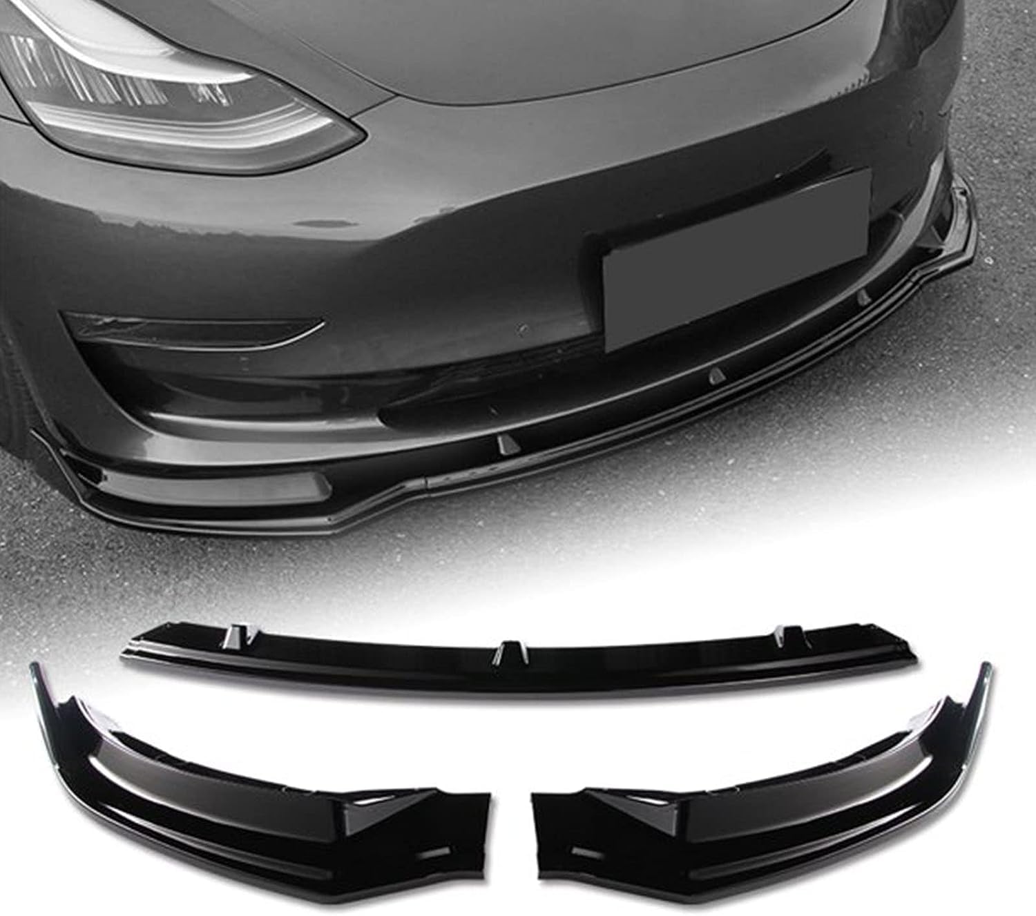 Auto Frontlippe Frontspoiler für Tesla Model 3 2017-2023,Frontstoßstangen Lippenkörper Autoteile Autoantikollisionsschutz,A/Black von WHMH