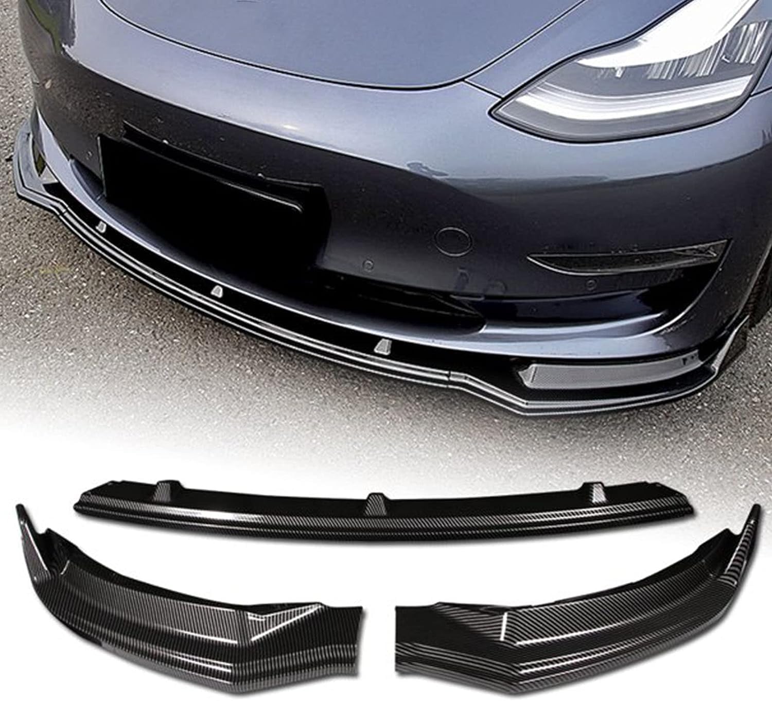 Auto Frontlippe Frontspoiler für Tesla Model 3 2017-2023,Frontstoßstangen Lippenkörper Autoteile Autoantikollisionsschutz,A/Carbon Fiber von WHMH