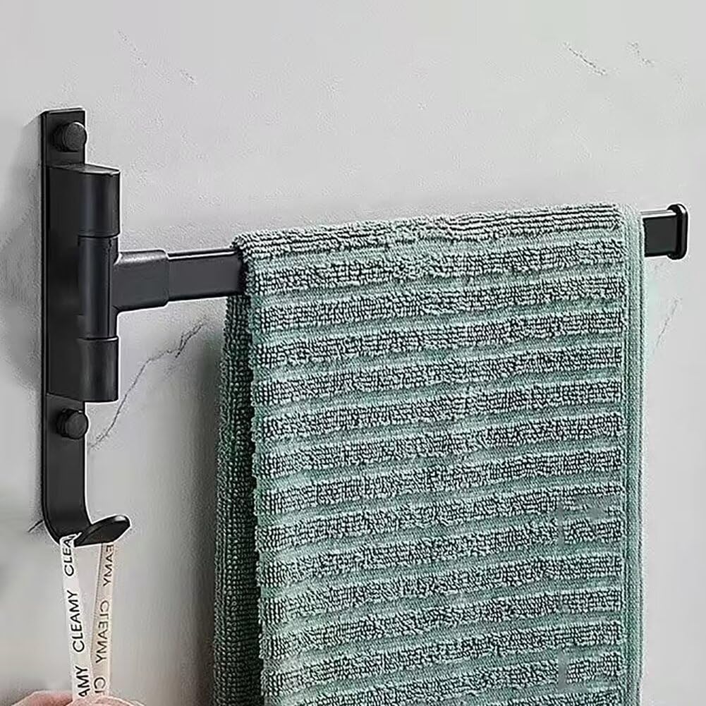 Handtuchhalter Bad Schwenkbar Handtuchstange Einarmig Selbstklebend Badetuchhalter Wand Ohne Bohren Badezimmer Zubehör,Schwarz von WHOROB