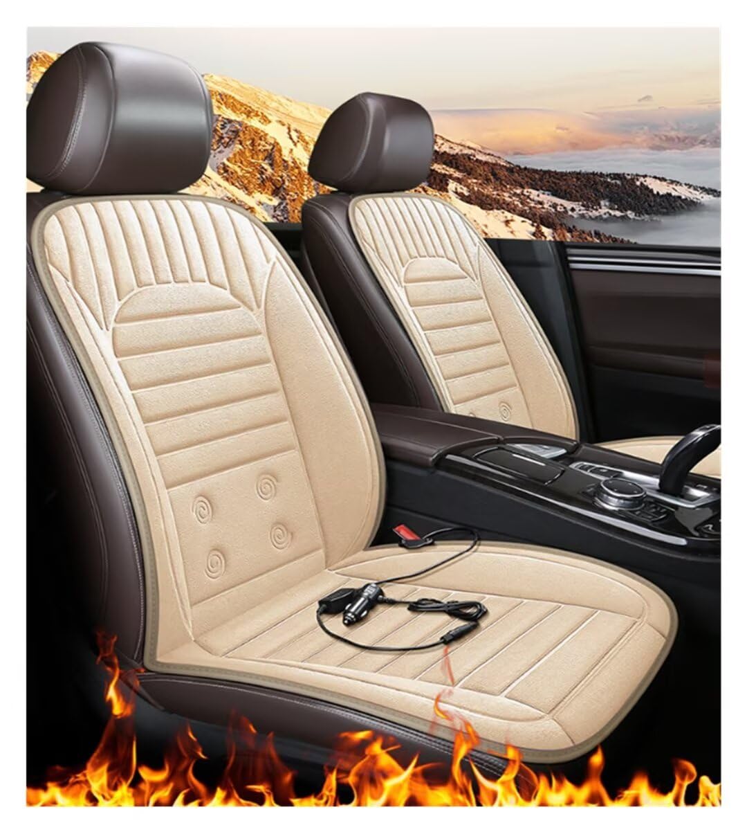 WHOROB 12V Heizsitzauflage Auto, Schnelle ErwäRmung, Bequem Und Atmungsaktiv, rutschfest Sitzheizung Auto NachrüSten Set, Compatible with 95% of Cars,Beige, 2 Sitz von WHOROB