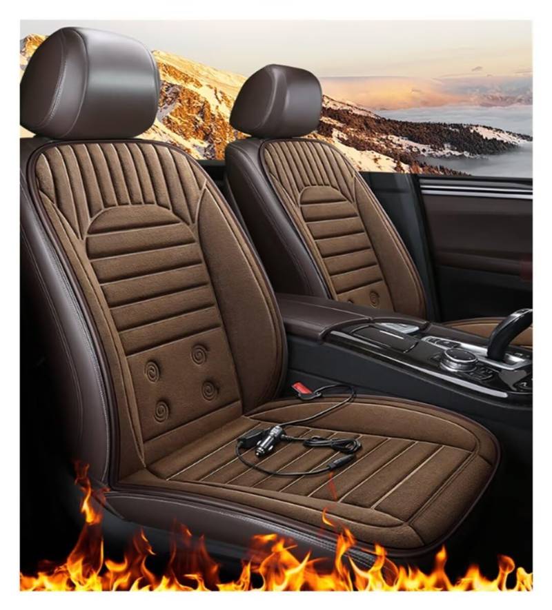 WHOROB 12V Heizsitzauflage Auto, Schnelle ErwäRmung, Bequem Und Atmungsaktiv, rutschfest Sitzheizung Auto NachrüSten Set, Compatible with 95% of Cars,Braun, 2 Sitz von WHOROB