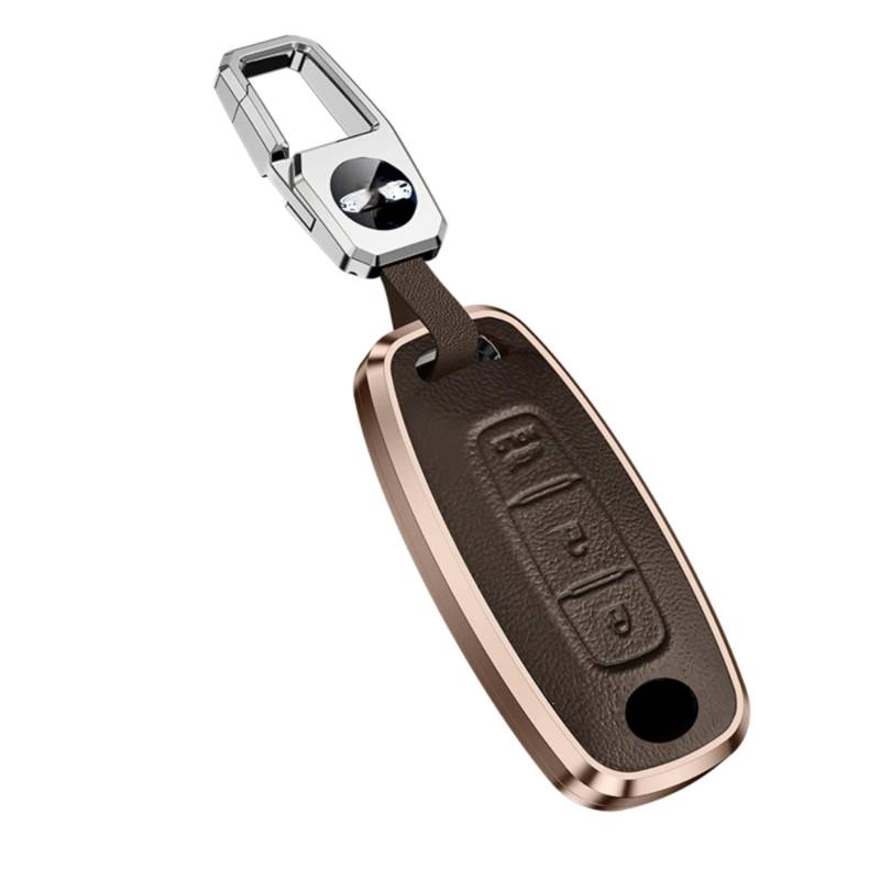 Autoschlüsseletui aus Leder mit Schlüsselanhänger für Nissan X-Trail T33 Qashqai J12 Teana Fernbedienung Schutzgehäuse Zubehör (A 3-Tasten-Set, braun) von WHUAFA