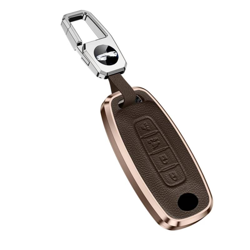 Autoschlüsseletui aus Leder mit Schlüsselanhänger für Nissan X-Trail T33 Qashqai J12 Teana Fernbedienung Schutzgehäuse Zubehör (A 4-Tasten-Set, braun) von WHUAFA