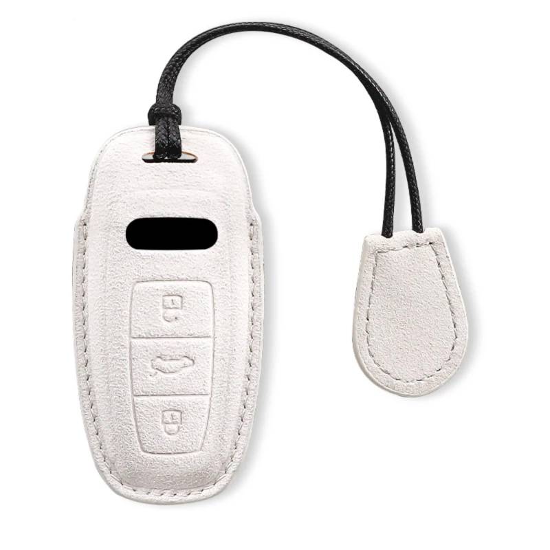 Leder-Autoschlüsselhülle, Schlüsselanhänger für Audi A6 A7 A8 E-tron Q5 Q8 C8 Edge, Schlüsselanhänger, Schlüsselanhänger, Zubehör (weiß, Set 1) von WHUAFA