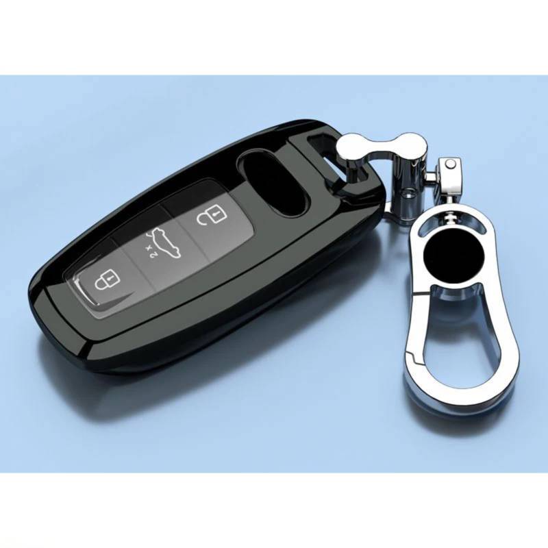 Schlüsselanhänger-Abdeckung, Schutz der Autoschlüsselhülle, für Audi A6 A6L Q3L A4 Q7 Q5 TT A3 A6 SQ5 R8 S5 Smart-Fernbedienungsschutz (Schwarze Metallschnalle) von WHUAFA