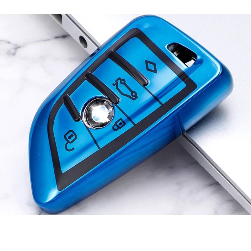 TPU-Autoschlüsselhülle, Schlüsselanhänger-Tasche, für BMW F20 F30 G20 F34 F31 F10 G30 F11 X3 F25 X4 I3 M3 M4 1 5 3er-Serie (blau, 4 Tasten) von WHUAFA