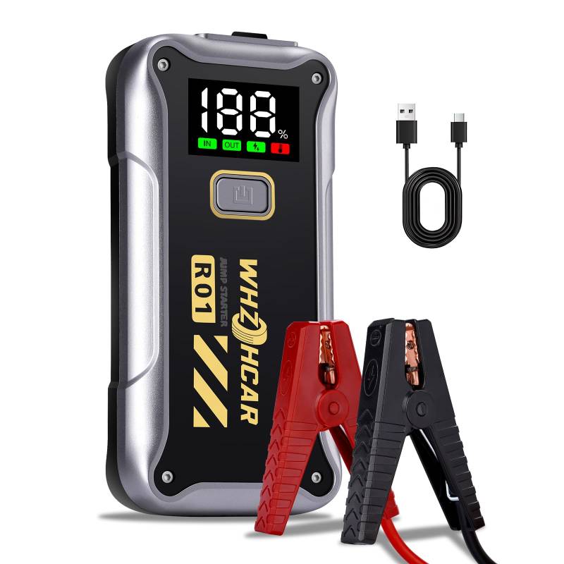 Starthilfe Powerbank 4000A Tragbare Auto Starthilfe 12V (Bis Zu 9,0L Benzin Oder 7,5L Diesel) LCD Display LED Licht Starthilfegeräte Autobatterie Booster für SUV Motorrad Rasenmäher von WHZOHCAR