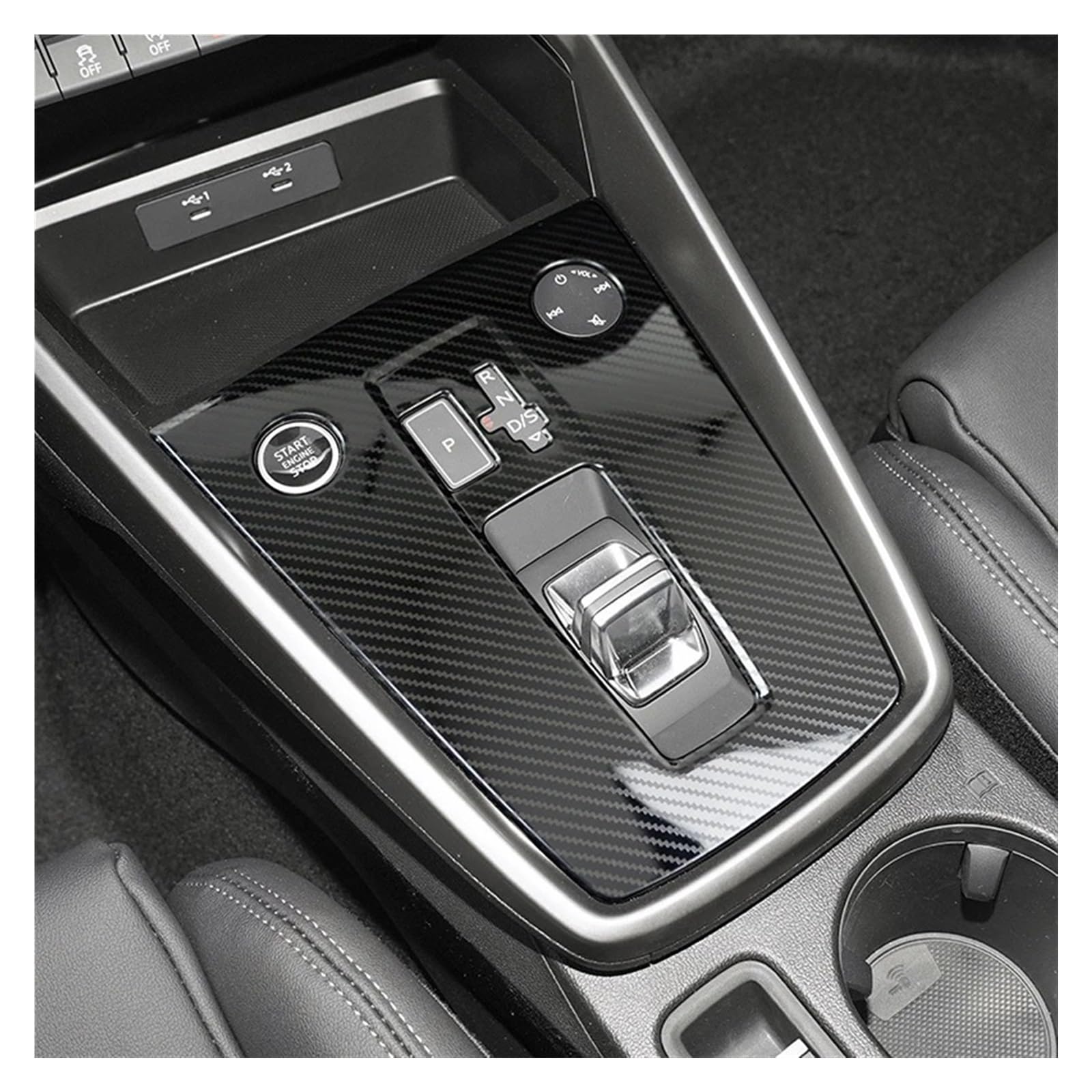 Für A3 8Y 2021 2022 LHD Auto Styling Center Konsole Getriebe Shift Panel Dekoration Edelstahl Zentrale Schalthebel Abdeckung Trim Innenraum Trim Aufkleber(Carbon Fiber Color) von WIBNBRO