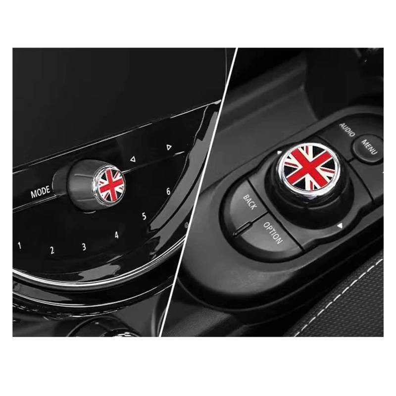 Für Mini Für Cooper Für JCW F55 F54 Für Countryman Für Clubman 2 Stücke Auto Zentrale Steuerung Multimedia Taste Abdeckung Lautstärkeregler Aufkleber Innenraum Trim Aufkleber(Black Jack) von WIBNBRO