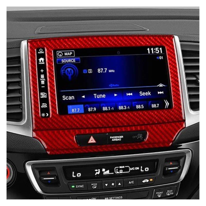 Für Ridgeline 2017-2020 Carbon Fiber Center Navigation Display Panel Abdeckung Auto Innen Zubehör Dekorative Aufkleber Innenraum Trim Aufkleber(4 red) von WIBNBRO