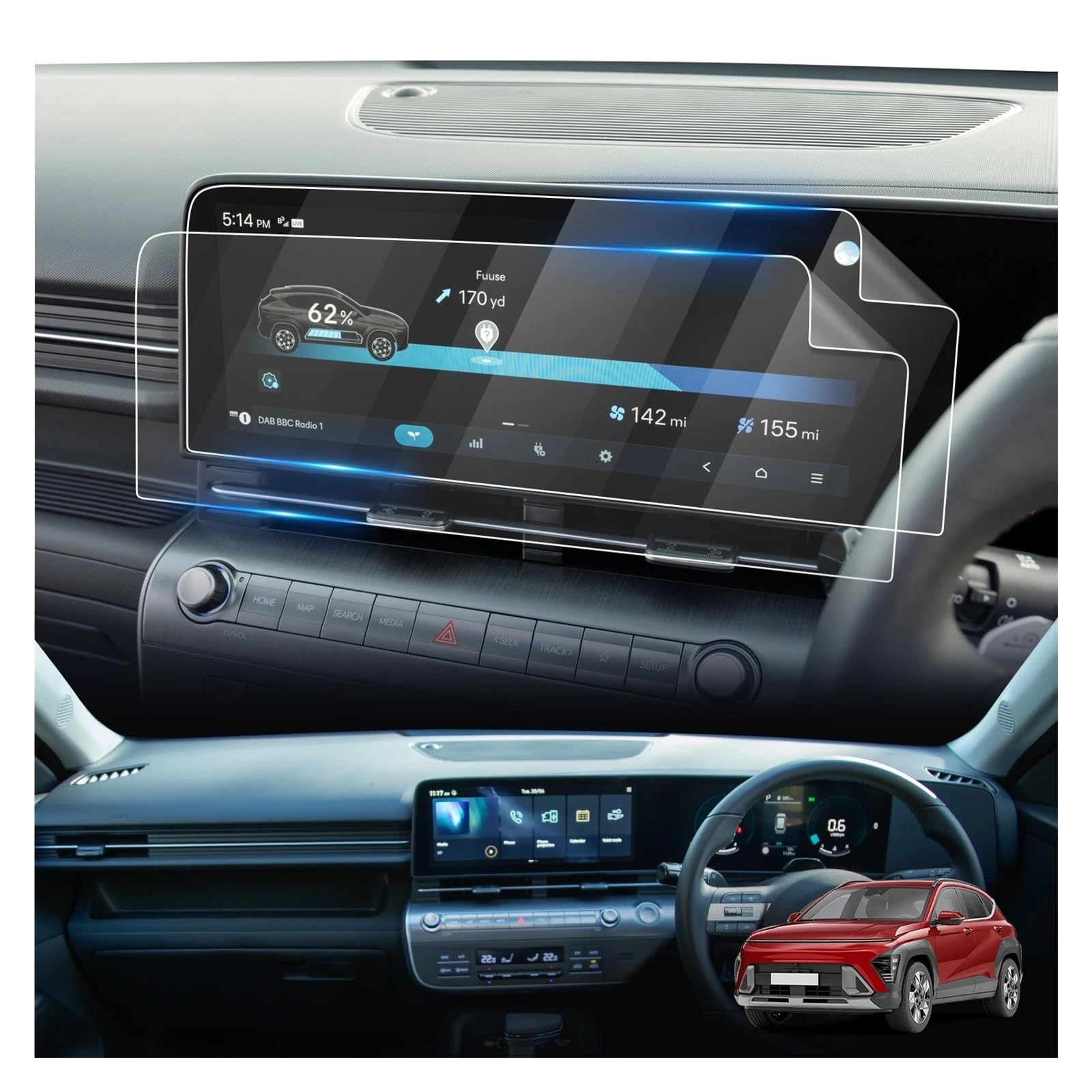 Navigations-Displayschutz Für Hyundai Für Kona SX2 2023 2024 Auto Multimedia Radio Display Auto Innen LFOTPP Nano Screen Protector Navigation Schutzfolie(RHD 12.3-Inch) von WIBNBRO