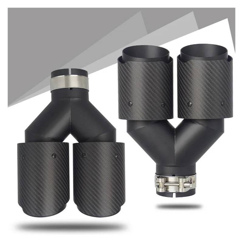 Endrohr Auto Auspuff Spitze Edelstahl Matt Schwarz Y Form Doppel Ausgang Auspuffrohr Carbon Faser Düse Für Schalldämpfer Tuning Auto Universal Auspuff Endrohr(Left Inlet51-Out114) von WIJHJET