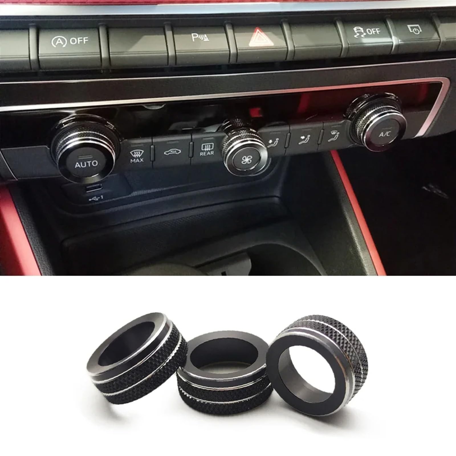 Innenverkleidung Mittelkonsole Für A3 Für 8V 2014 2015 2016 2017 2018 2019 2020 Auto Styling Mittelkonsole Multimedia Knopf Schalter Kreise Dekoration Abdeckung Trim Innen Zubehör(3PCS Black) von WIJHJET