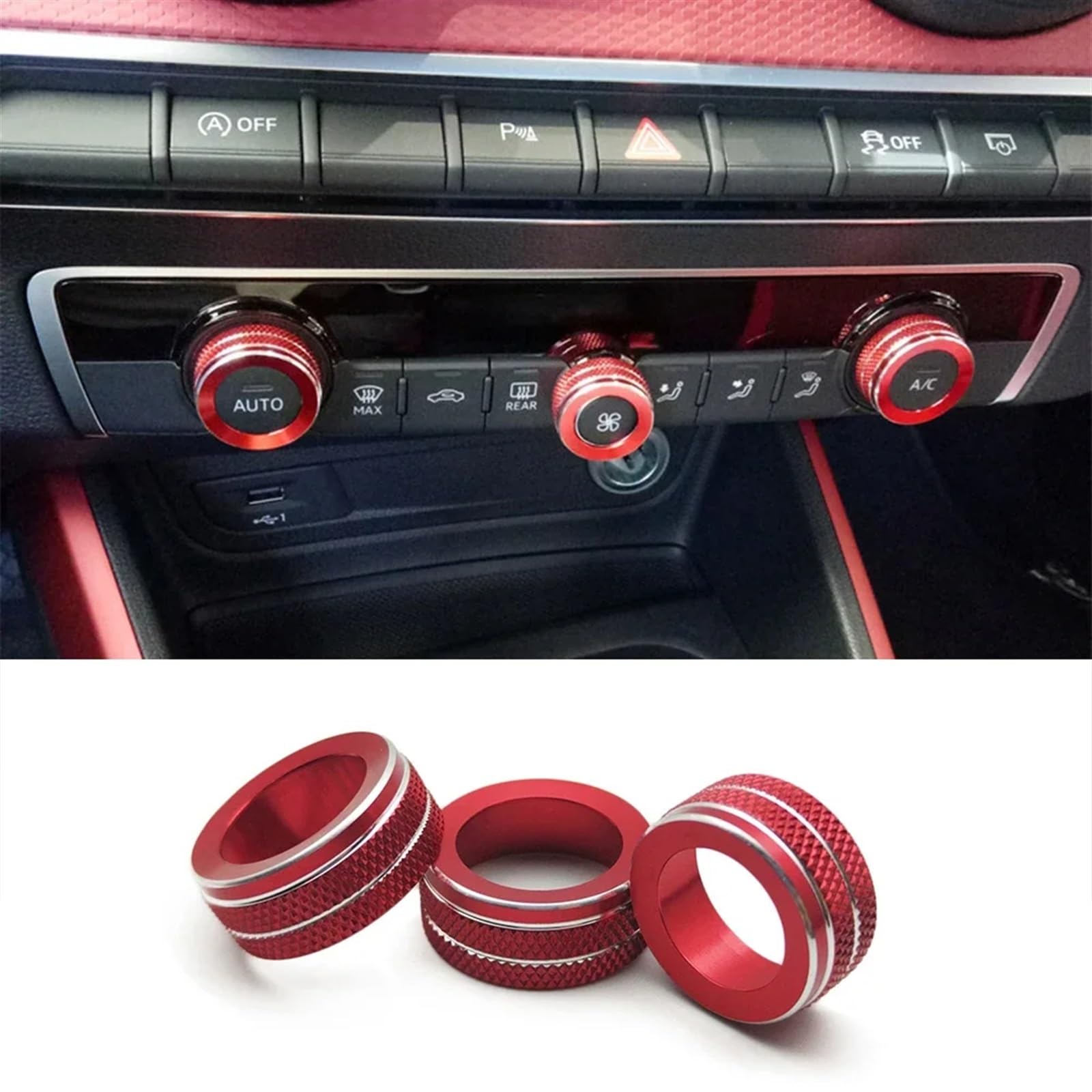 Innenverkleidung Mittelkonsole Für A3 Für 8V 2014 2015 2016 2017 2018 2019 2020 Auto Styling Mittelkonsole Multimedia Knopf Schalter Kreise Dekoration Abdeckung Trim Innen Zubehör(3PCS Red) von WIJHJET