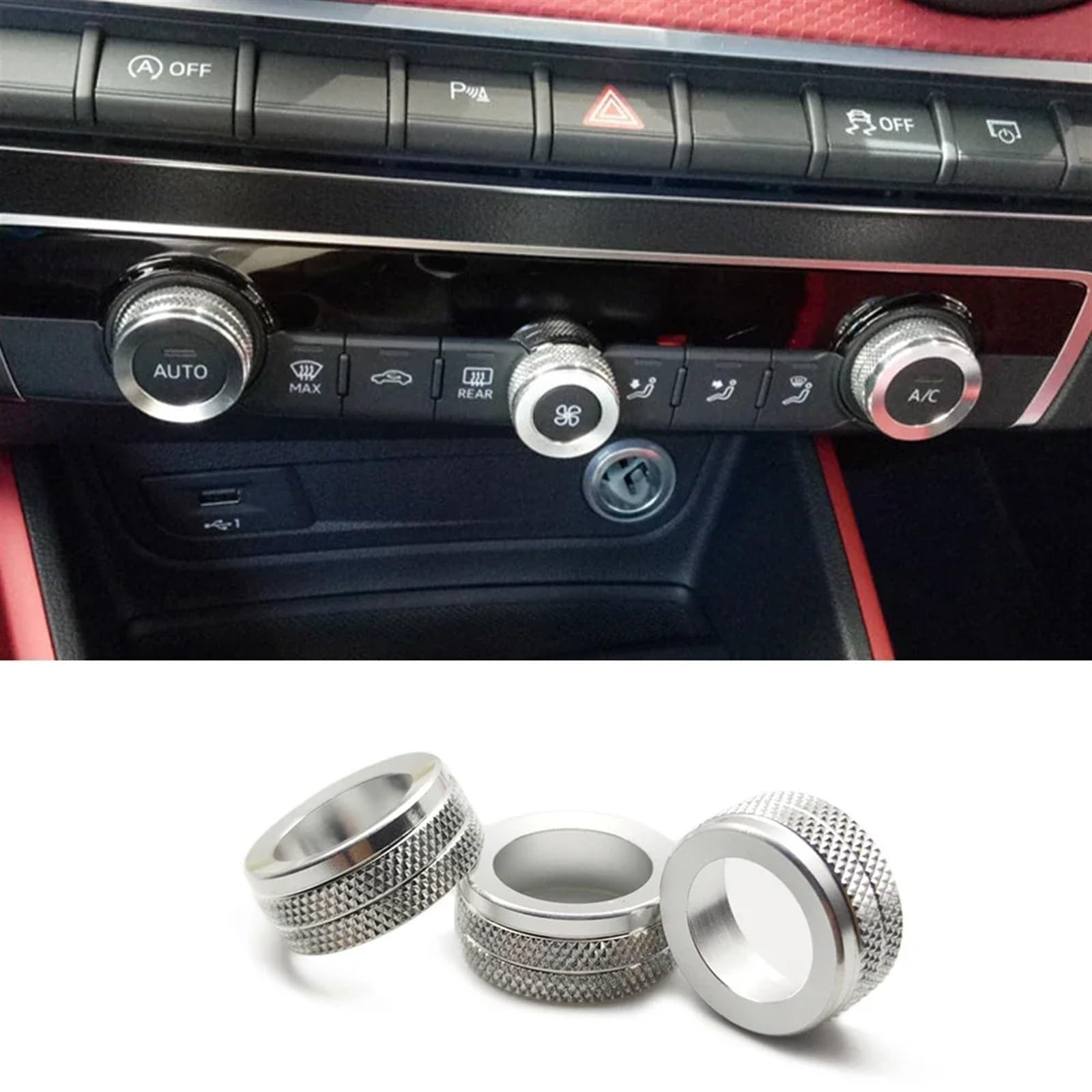 Innenverkleidung Mittelkonsole Für A3 Für 8V 2014 2015 2016 2017 2018 2019 2020 Auto Styling Mittelkonsole Multimedia Knopf Schalter Kreise Dekoration Abdeckung Trim Innen Zubehör(3PCS Silver) von WIJHJET