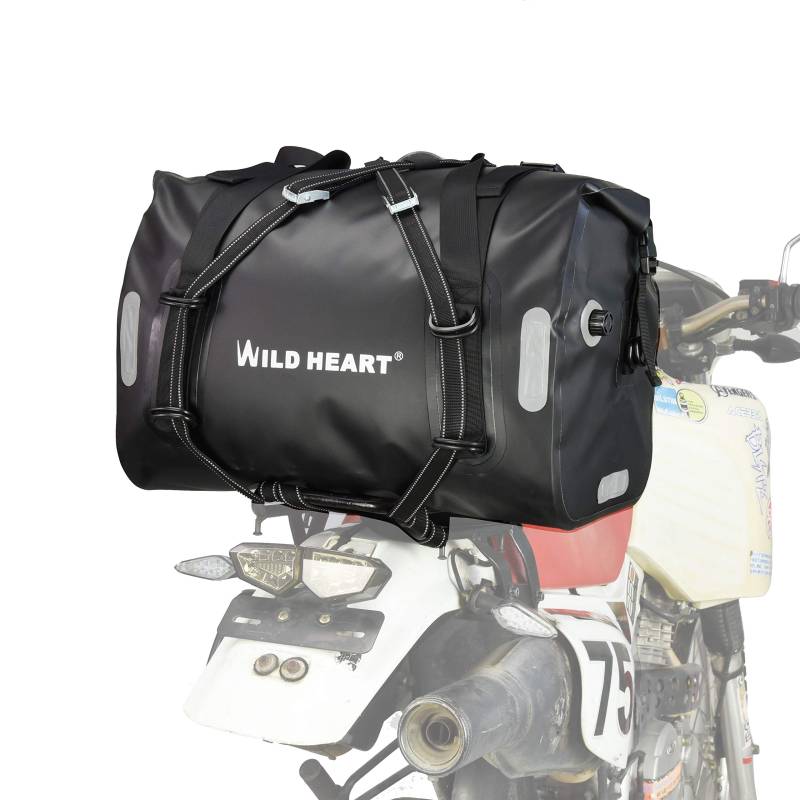 WILD HEART 55L 66L 77L Motorradtasche Reisetasche für Reisen, Motorradfahren, Radfahren, Wandern, Camping (55L schwarz) von WILD HEART