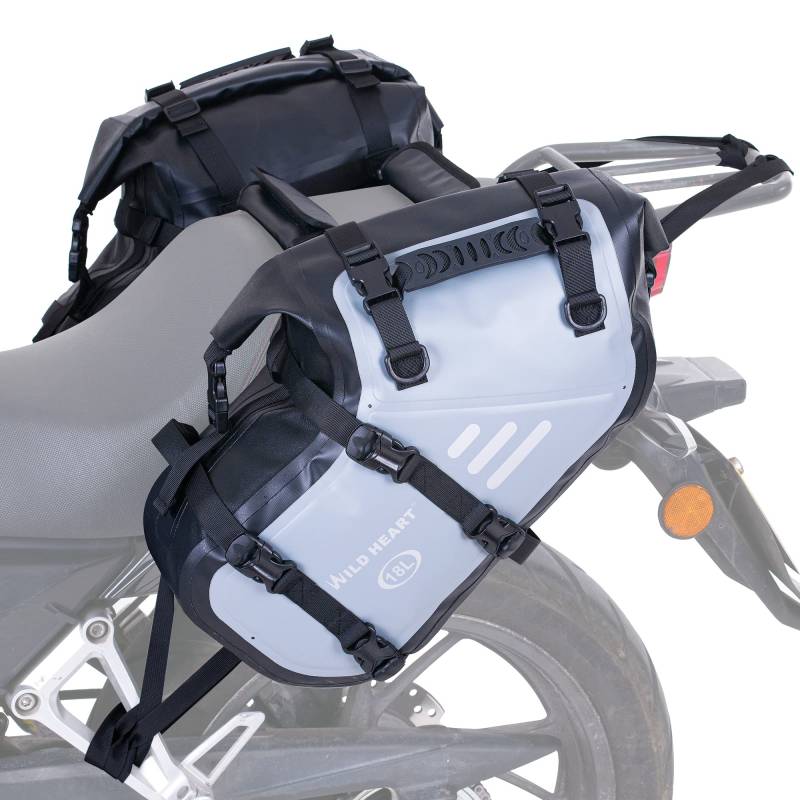 WILD HEART Motorrad-Satteltaschen, wasserdicht, 36 l (18 l x 2), Motorrad-Seitensatteltaschen, Gepäckträgertasche, Kofferraum, Motorradzubehör (grau) von WILD HEART