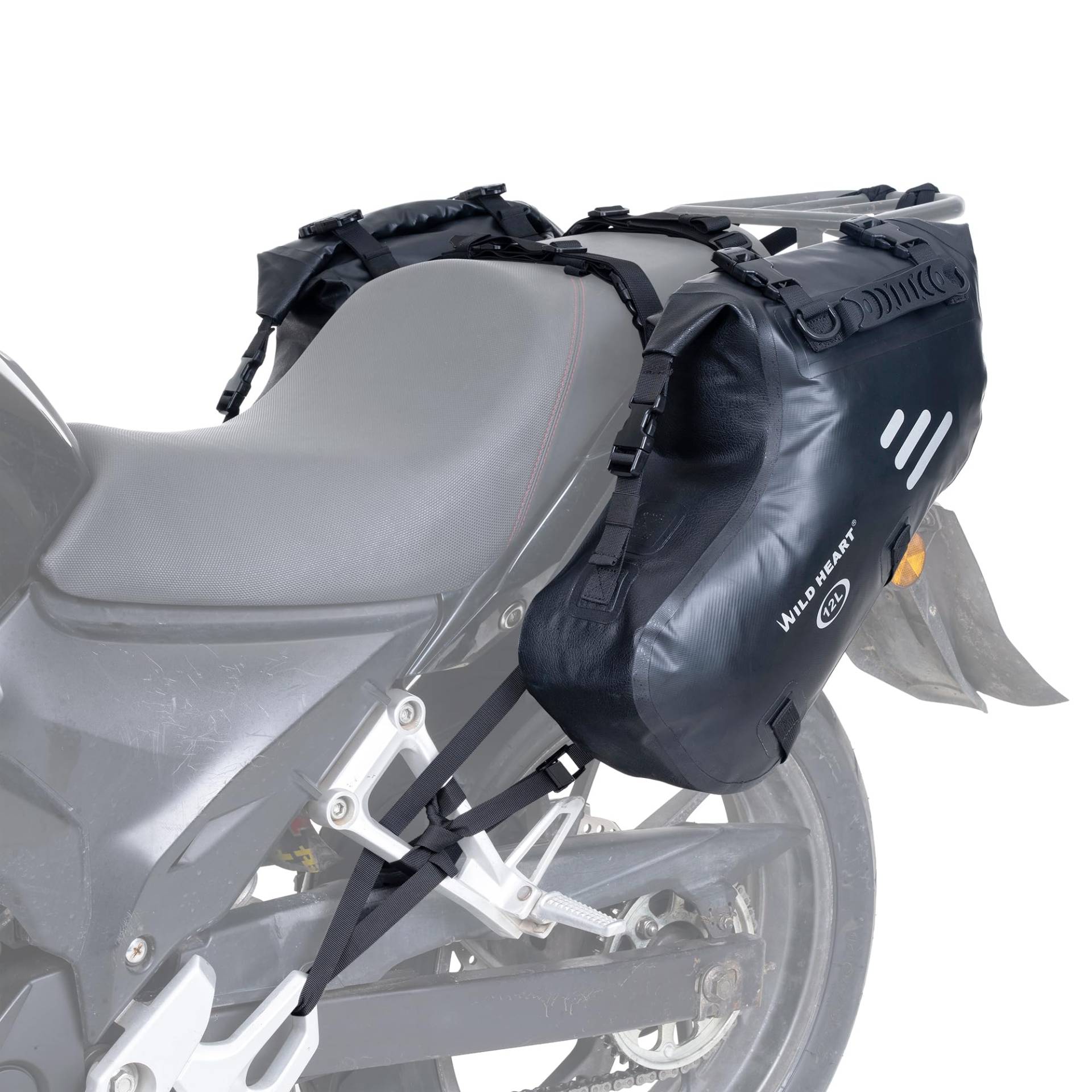 WILD HEART Motorrad Satteltaschen Wasserdicht 24L(12L*2) Motorrad Seitentaschen Packtaschen Kofferraum Motorrad Zubehör(Schwarz) von WILD HEART