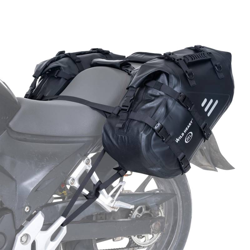 WILD HEART Motorrad Satteltaschen Wasserdicht 50L (25L*2) Seite Satteltaschen, Kompatibel mit Motorrad Gepäckträger, Abenteuer、Straße、Sport、Dirt Bike (Schwarz 1 Paar) von WILD HEART