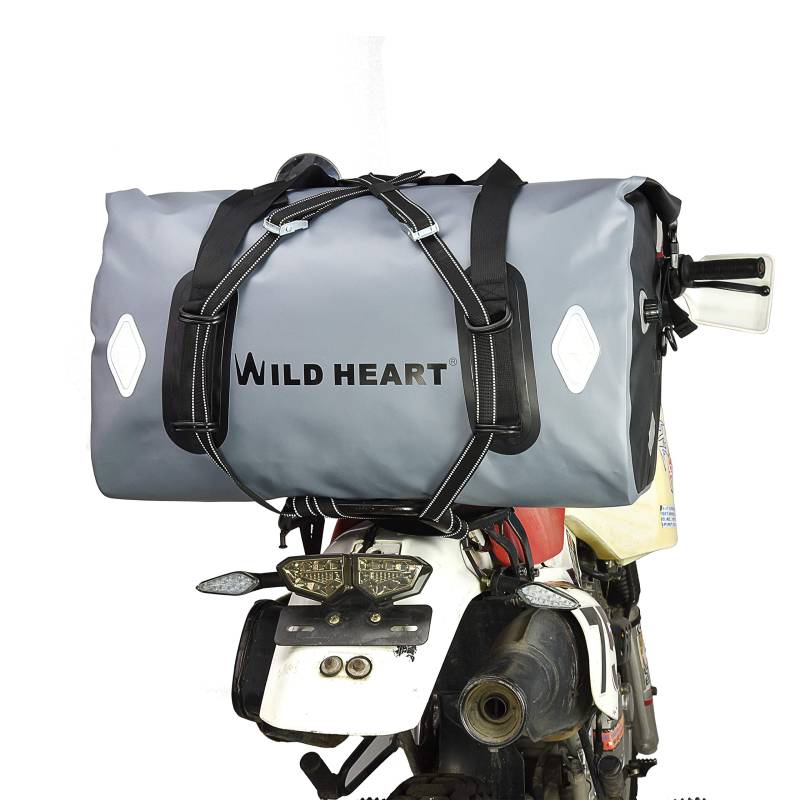 WILD HEART Motorradtasche Reisetasche 55L 66L 77L für Reisen, Motorradfahren, Radfahren, Wandern, Camping (66L grau) von WILD HEART