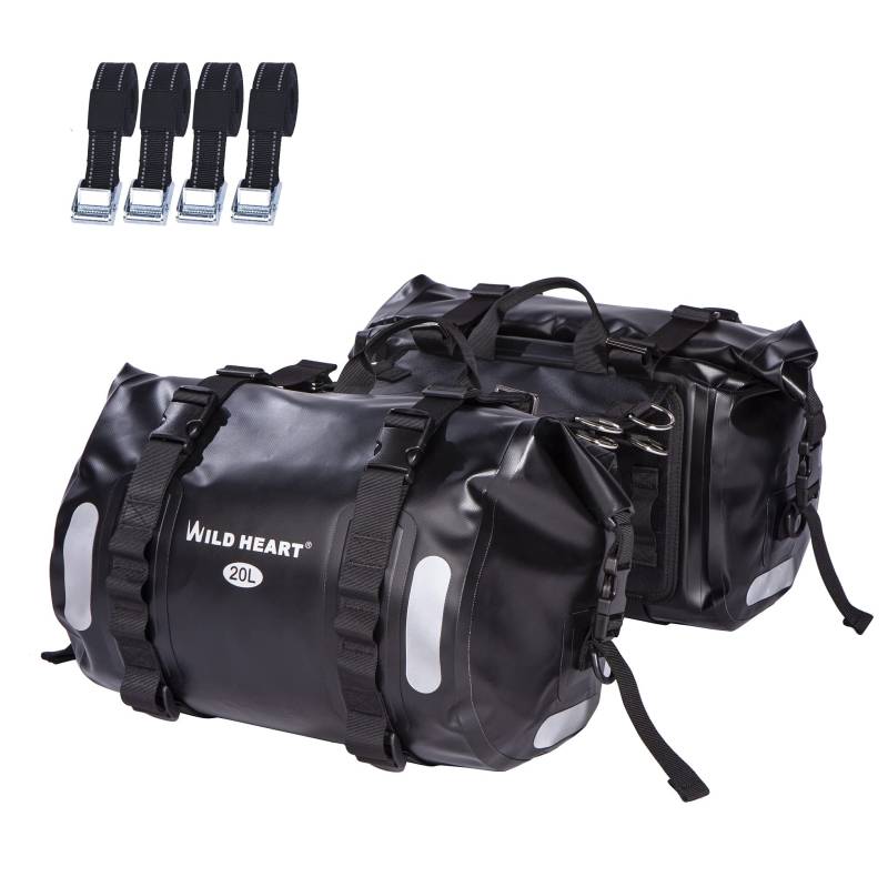 WILD HEART wasserdichte Tasche Motorrad Satteltasche 40L（20L*2 Tankrucksack Motor Seitentasche (Schwarz) von WILD HEART