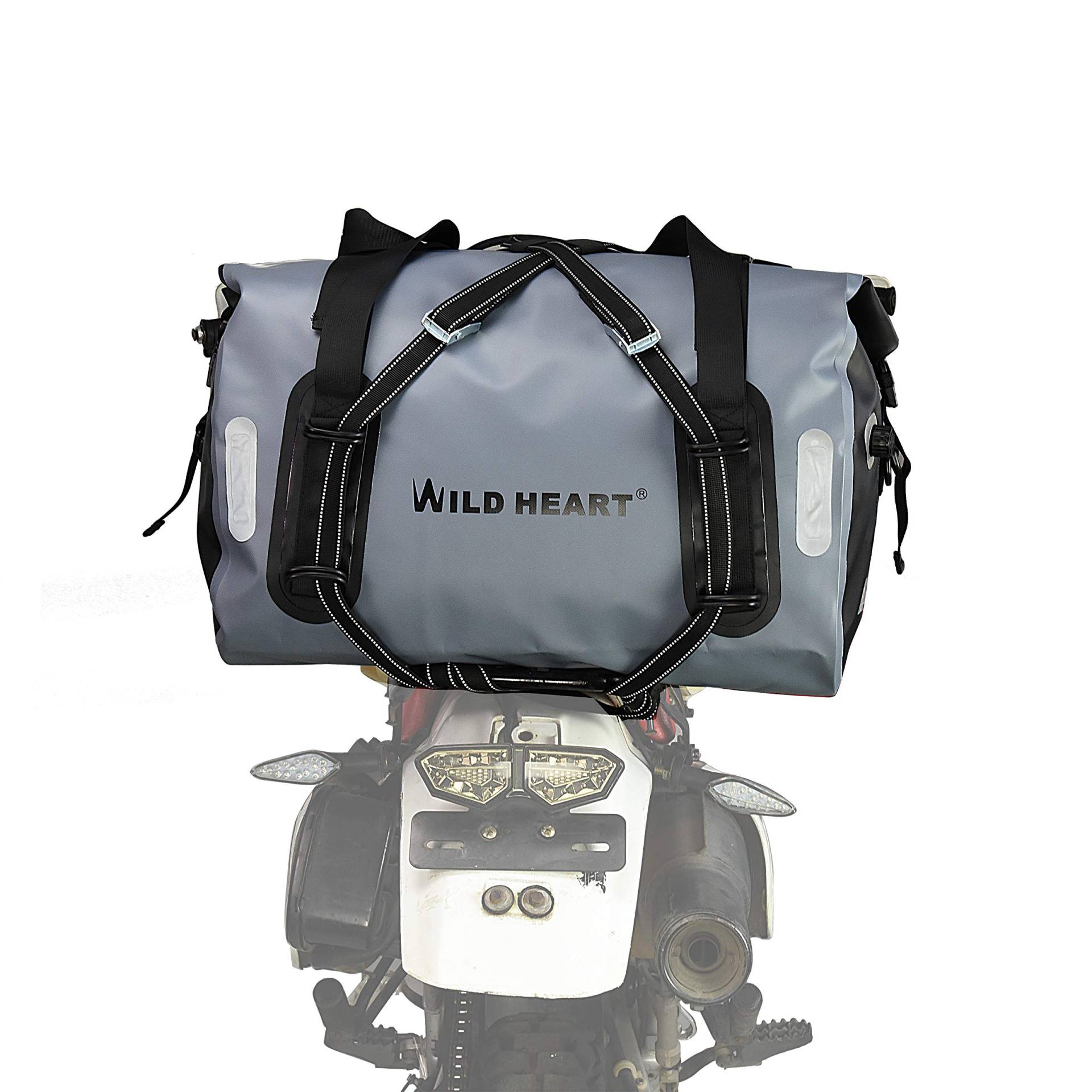 WILD HEARTMotorradtasche Reisetasche 55L 66L 77L für Reisen, Motorradfahren, Radfahren, Wandern, Camping (55L grau) von WILD HEART