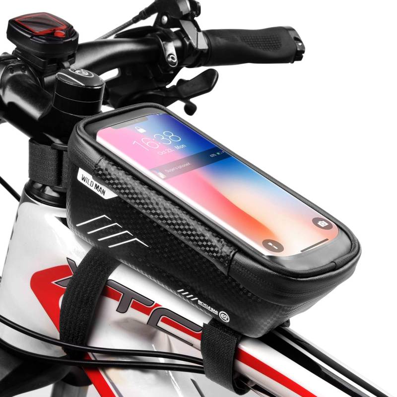 WILD MAN Fahrradtasche Handyhalterung | Fahrradzubehör für Erwachsene Fahrräder Radfahren Wasserdicht Fahrradzubehör Vorderrahmen Oberrohr Lenkertasche für iPhone/Android Handys unter 16,5 cm von WILD MAN